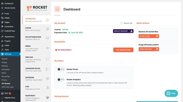 WP Rocket Dashboard